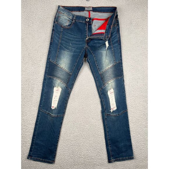 Ace of Diamond Western Bootcut Cowboy Distressed Jeans Men's 30x31 Blue Rodeo - Picture 2 of 11